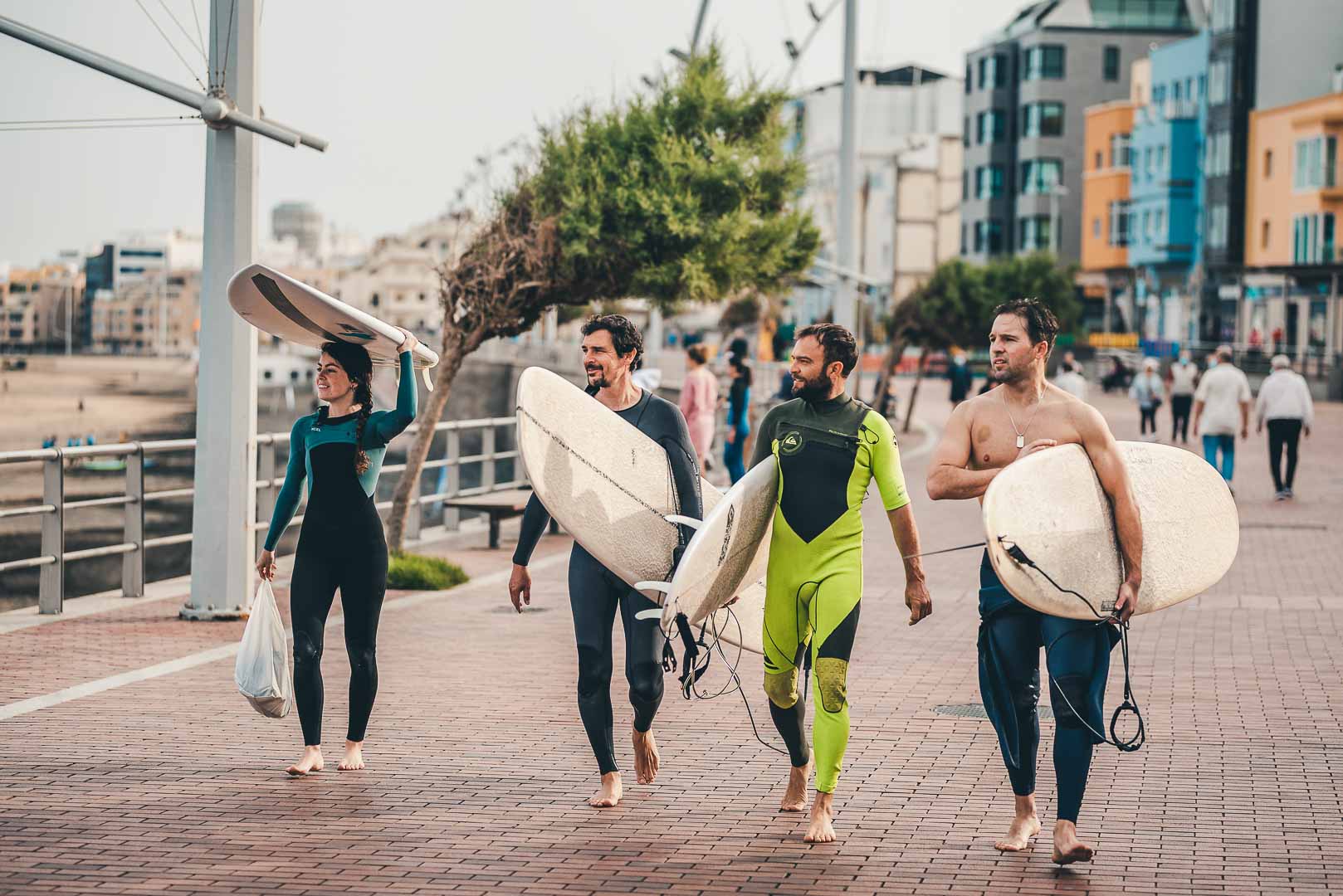 Surfers on Paseo Las Canteras
